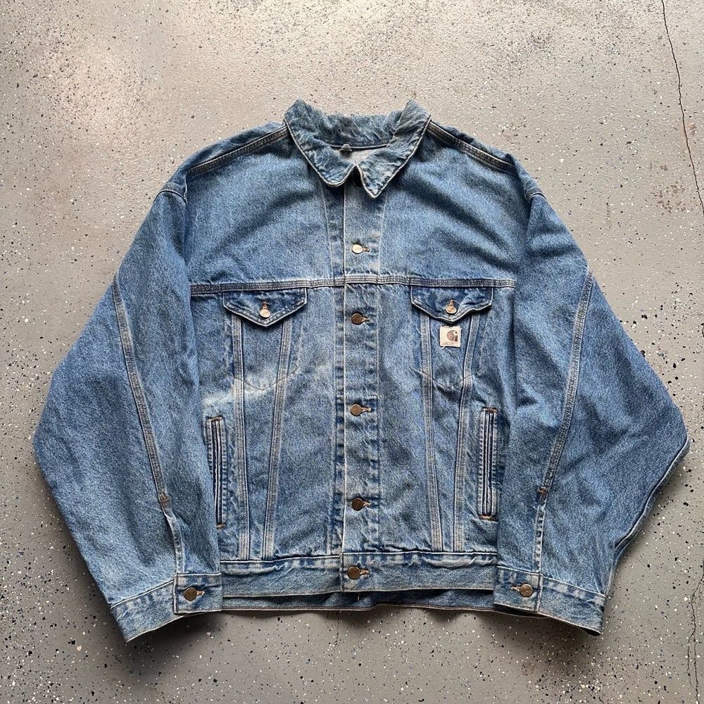 Carhartt Vintage Faded Denim Chore Jacket XL Blue Button Up Workwear - Picture 8 of 8